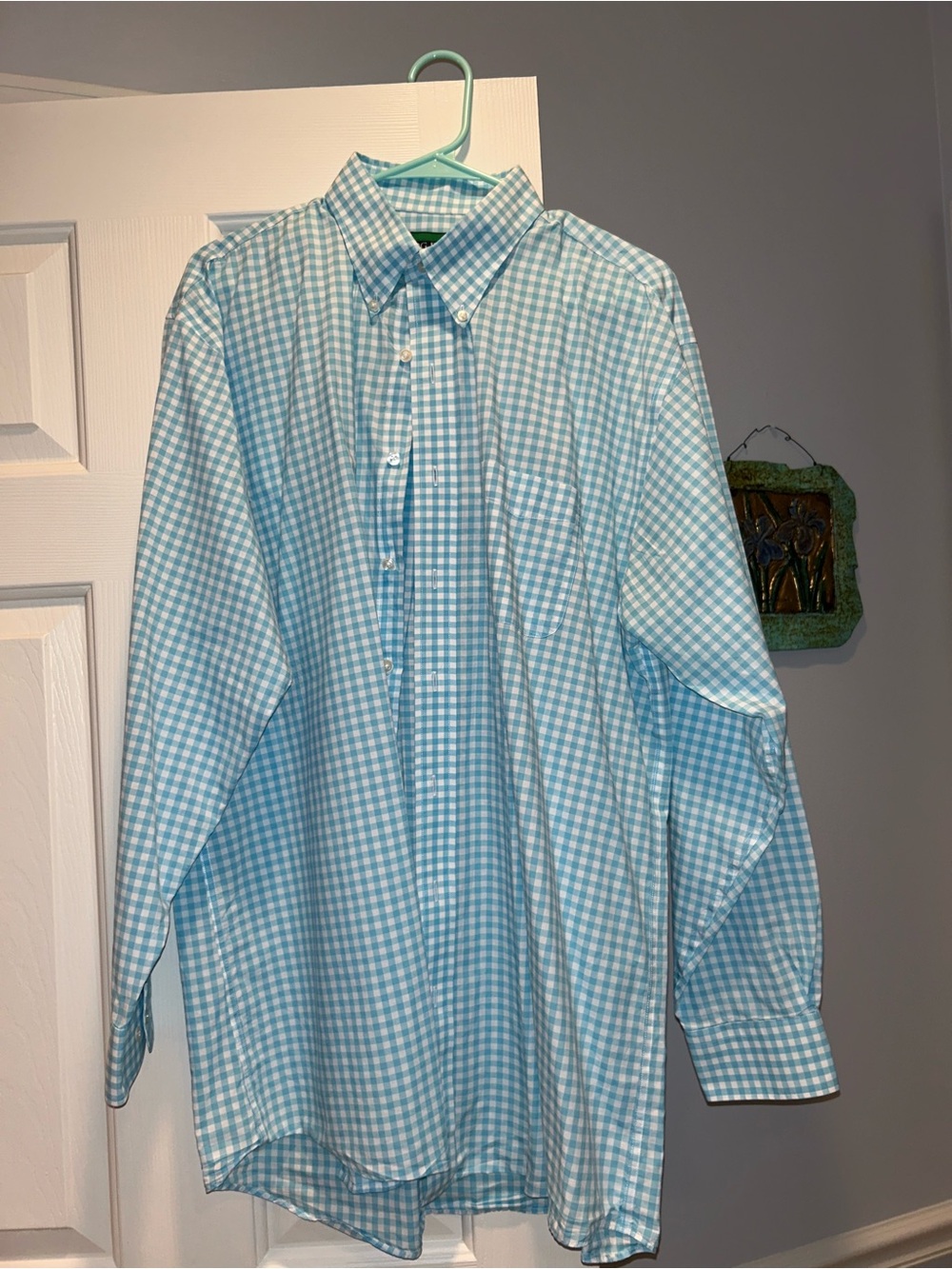 LIKE NEW - HOG PENNY Charleston SC - Men's Light Blue Gingham Button-Down Shirt
